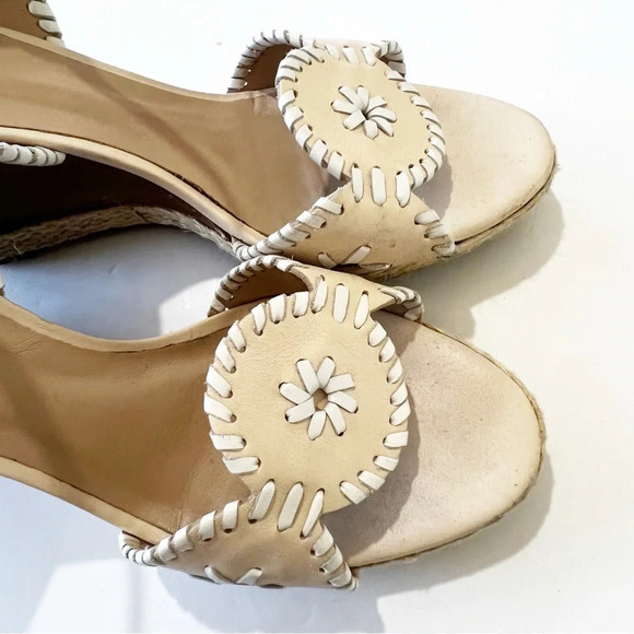 Jack Rogers Cream Leather Whipstitch Wedge Sandals Size 9 Vacation‎ Cruise Beach - Picture 2 of 6